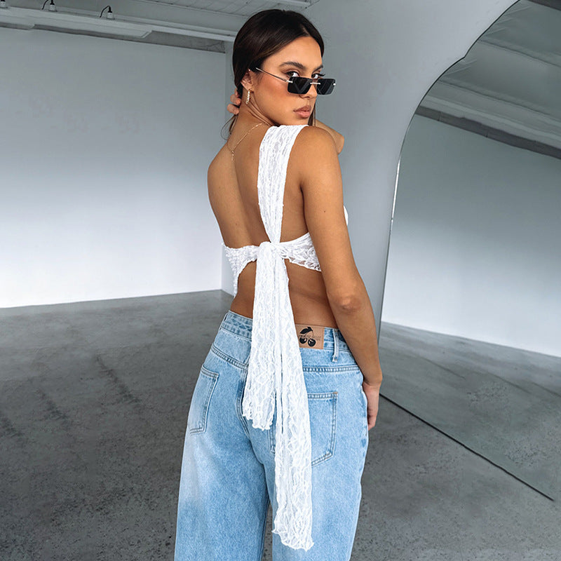 Ins Lace Backless Top Summer